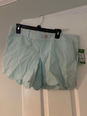 Lilly Pulitzer Mint Seersucker Scalloped Hem Shorts